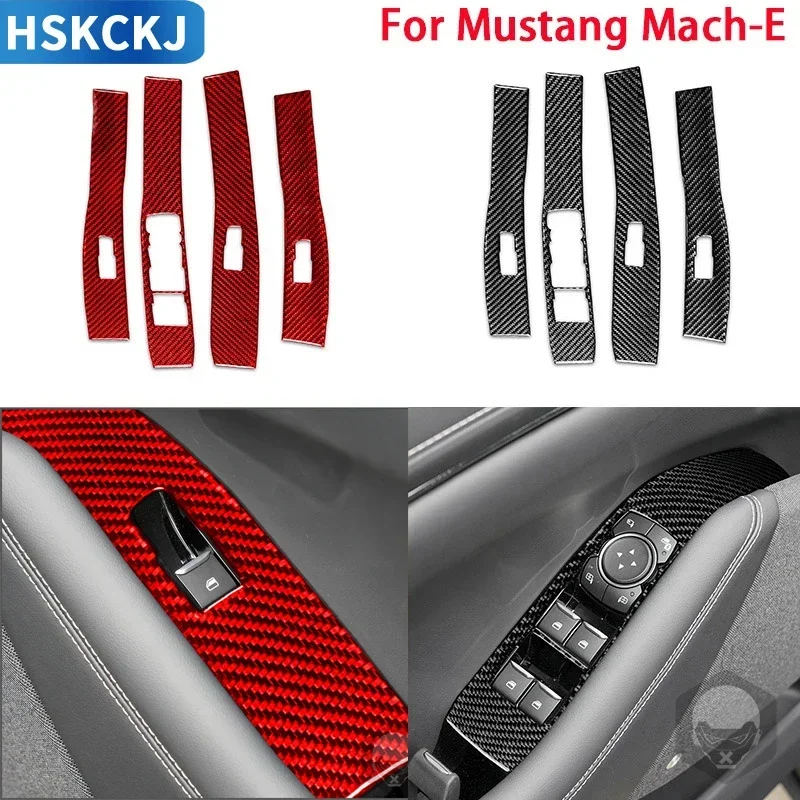 For Ford Mustang Mach-E 2021 2022 Carbon Fiber Power Window Lift Panel Cover Trim Modification Decoration Sticker Accessories