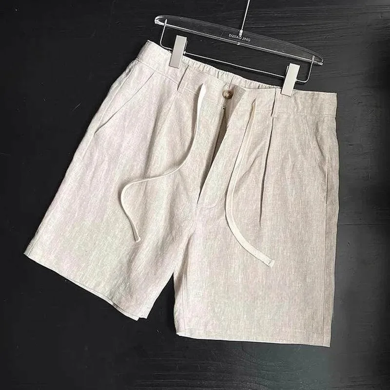 Men's Linen Shorts Beach Breathable Loose Straight Leg Casual Shorts Lace-up Drawstring Cooling Quick-drying 5-Points Pants
