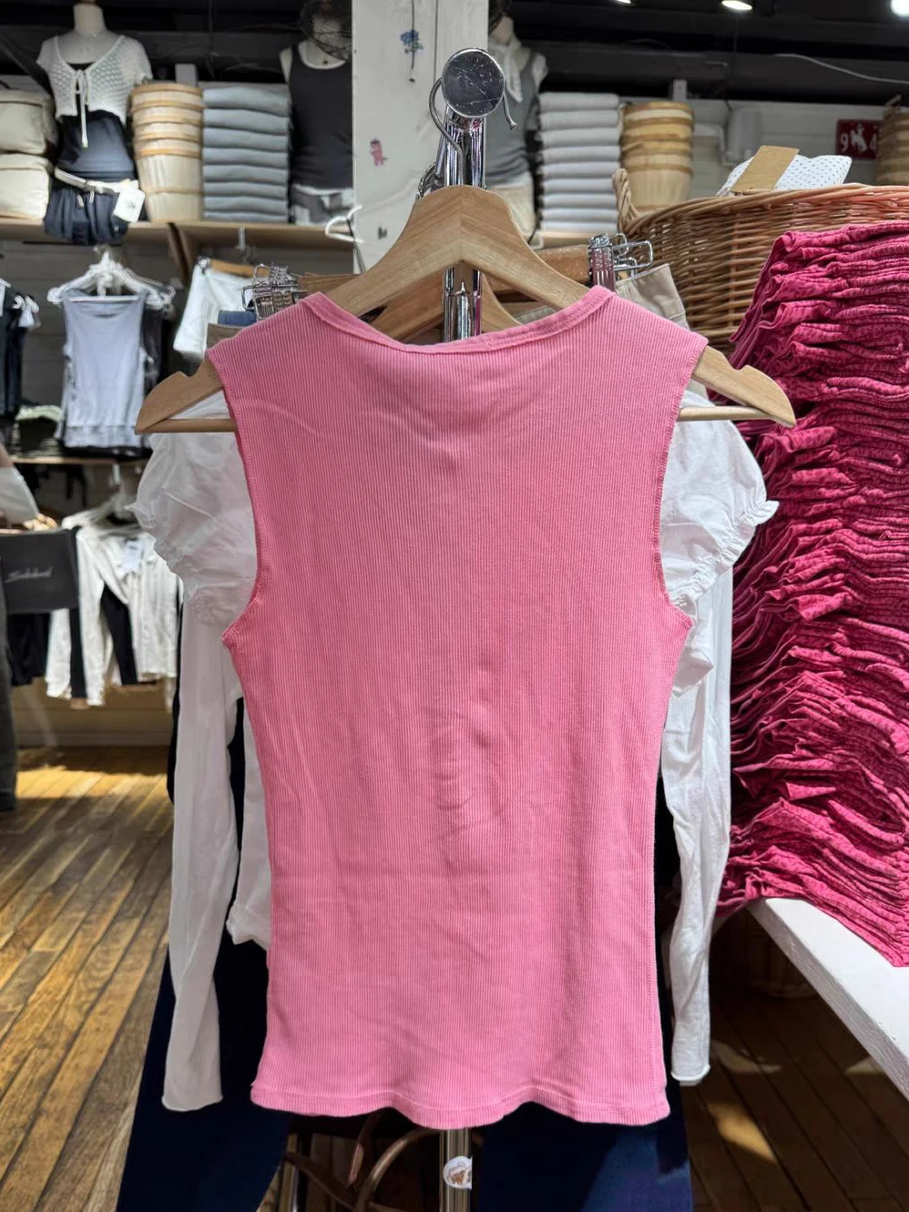 Nine Buttons Peachy Pink Tank Top Woman Summer O-neck Sleeveless Cotton Slim Vest Casual Sweet Cute Preppy Style Ribbed Camis