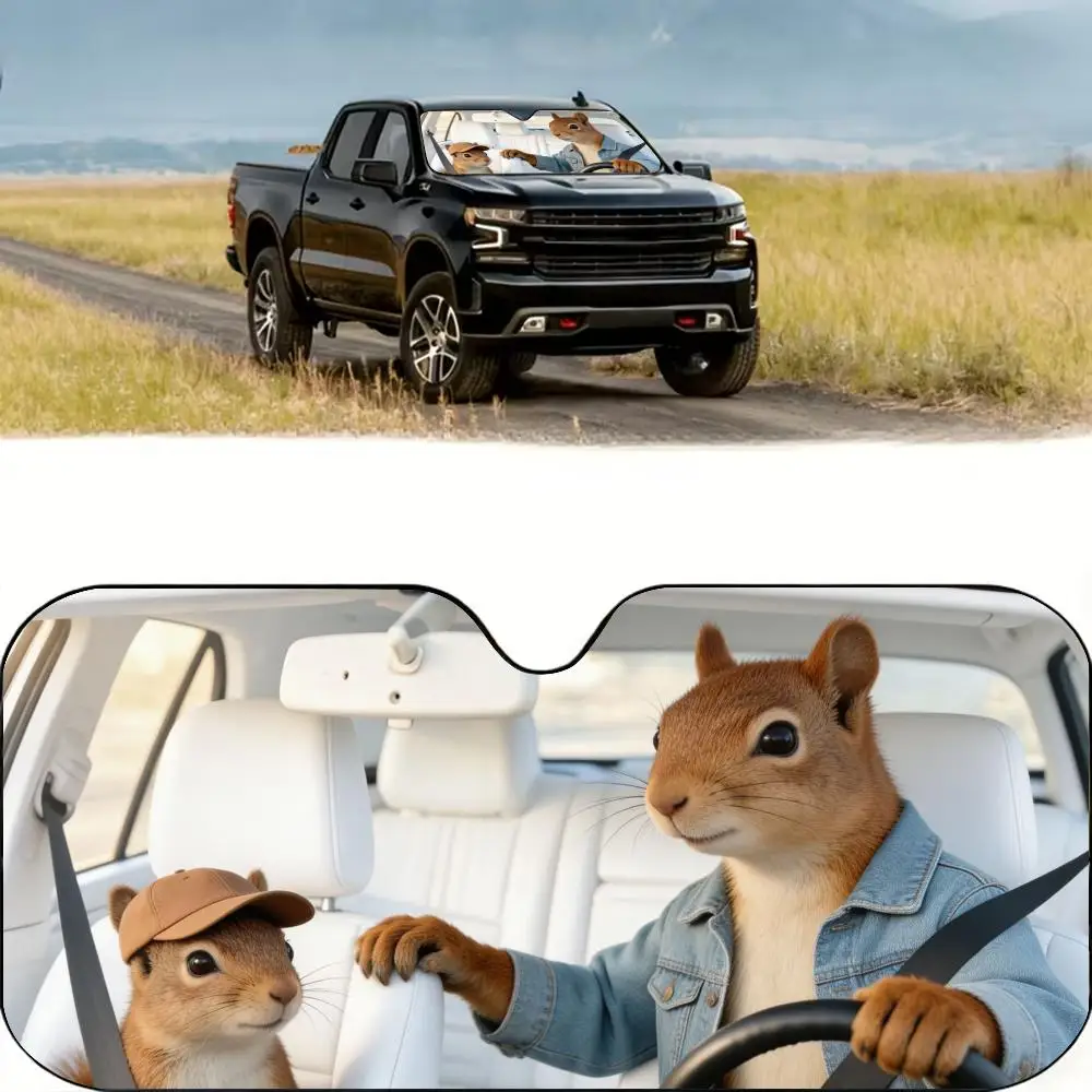 

Squirrel Road Trip Crew Sun Visor Reusable Aluminum Foil Windshield UV Protection Heat Insulation Cover Foldable Sun Visor Shade
