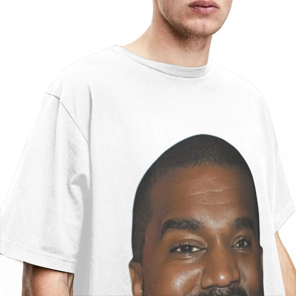 Smile Kanye Wests Face Head Rapper T Shirts Merchandise Men Women\'s Pure Cotton for Male T-shirt Short Sleeve Clothing Plus Size