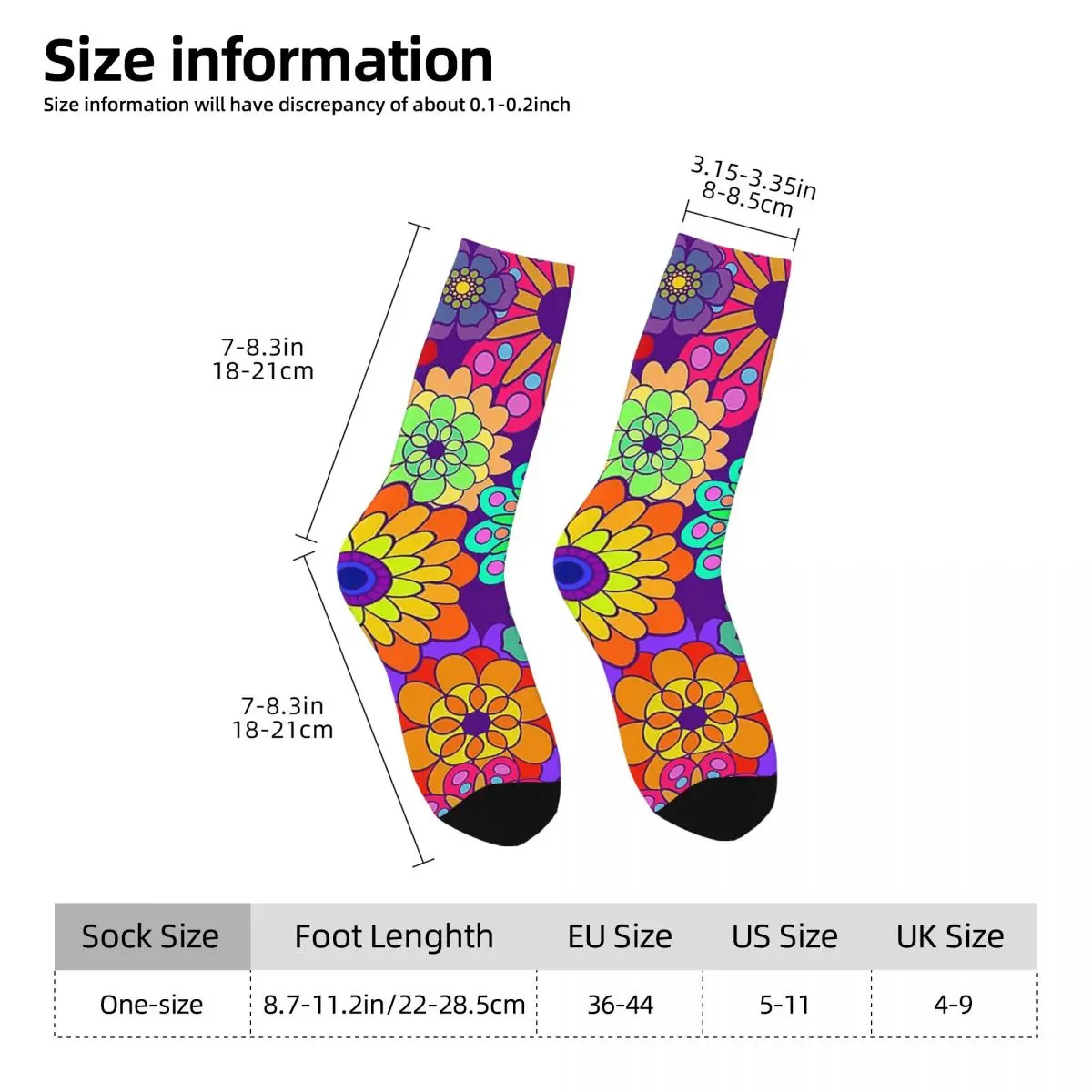 Flower Power Retro Style Hippy Flowers Socks Harajuku Sweat Absorbing Stockings All Season Long Socks for Unisex Christmas Gifts