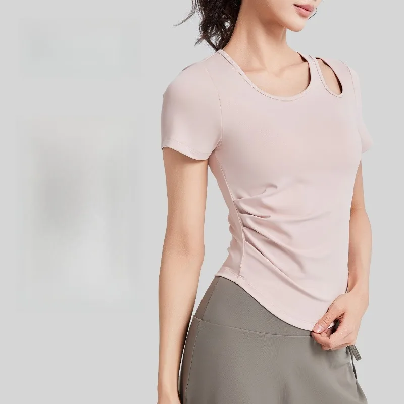 Women's Tight Fitting Sports T-shirt Summer Hollow Out Short Sleeved Slim T-shirt Solid Running Exercise Fitness Blusa Feminina