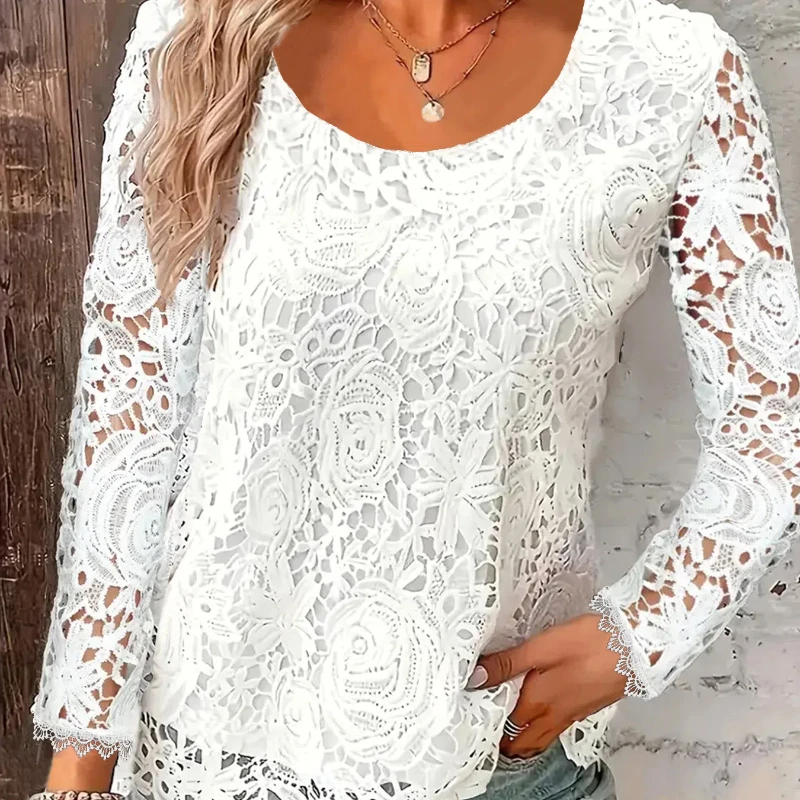 

Women's Fashion Long Sleeve Round Neck Collar Without Lace Solid Color