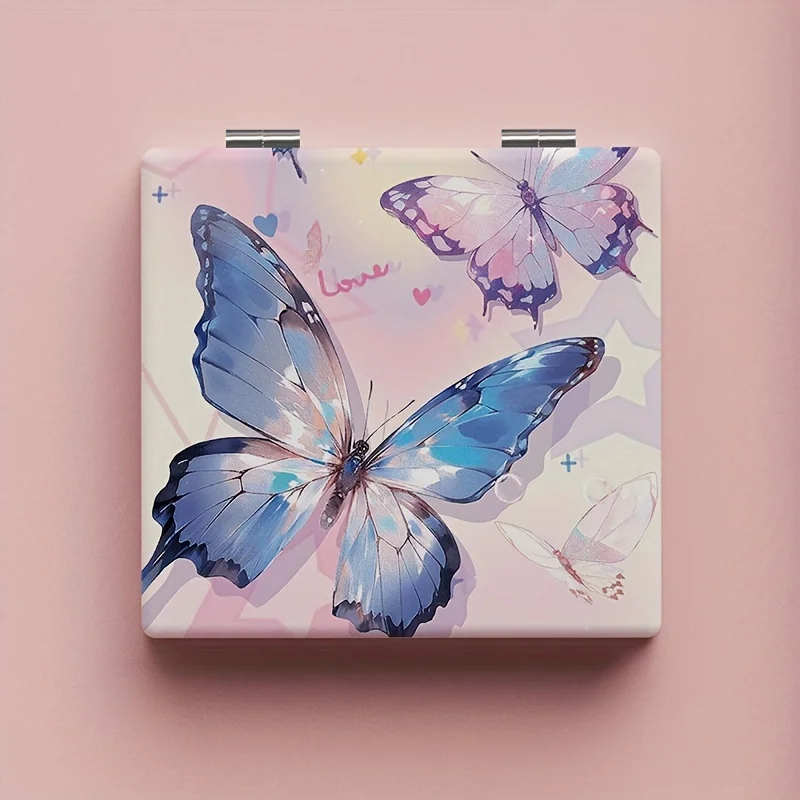 

A Compact, Foldable Double-Sided Makeup Mirror Featuring a Creative Butterfly Design, Perfect for On-The-Go Touch-Ups