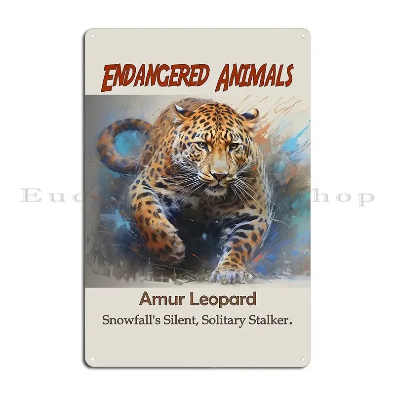 Amur Leopard Silent Stalker Of The Snowfall Metal Sign Poster Pub Mural Garage Personalized Wall Decor Tin Sign Poster