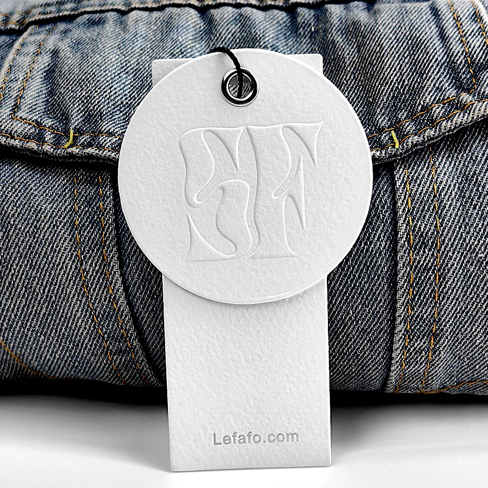 Custom Embossed LOGO White Card Clothing Hangtag Printed Specialty Paper Swing Tags for Garment Size Tags with Rope