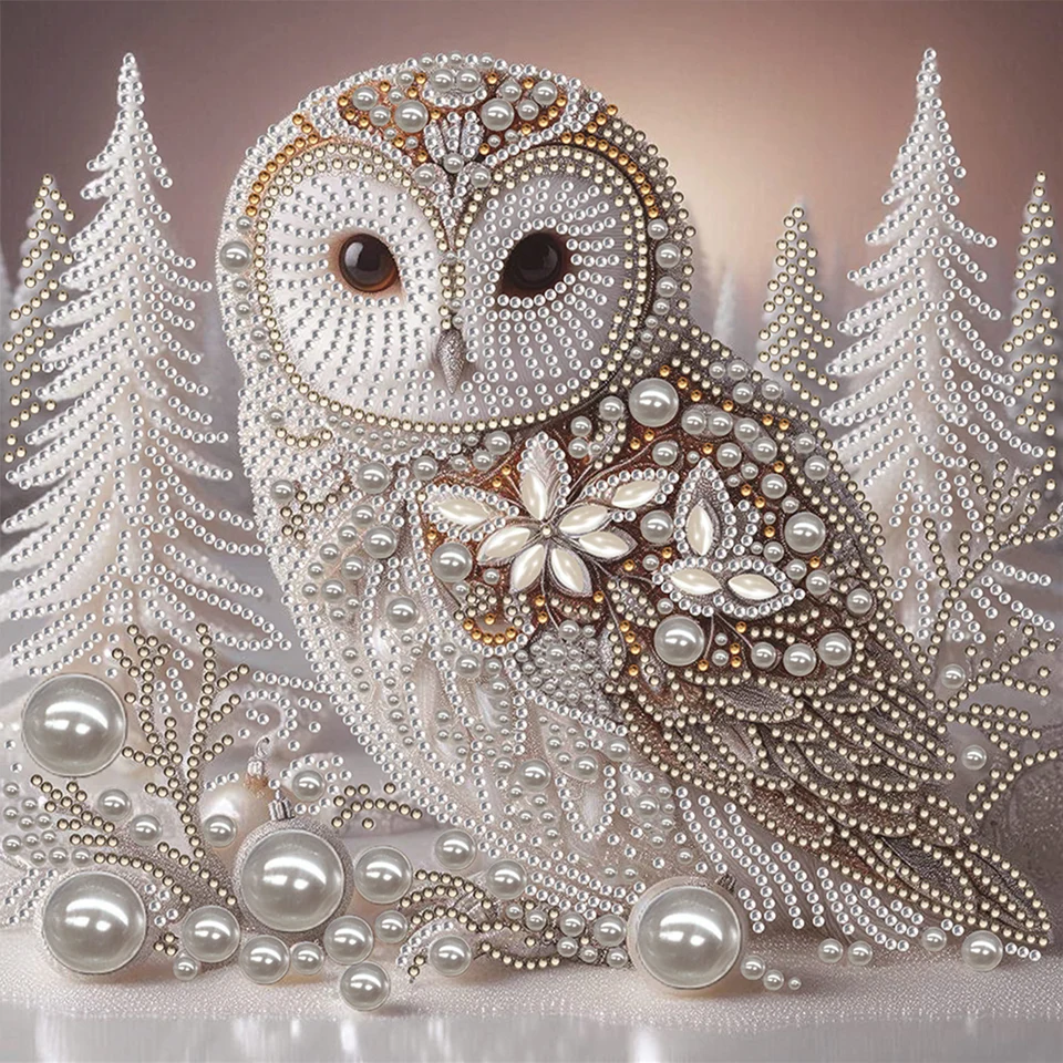 Pearl Snow Owl 5D DIY Diamond Painting Kit
