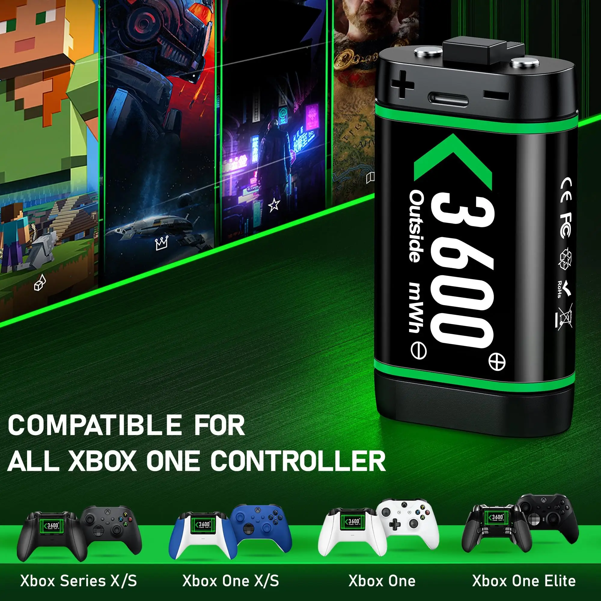 Estación de cargador de batería recargable TYPE-C de 4x3600mWh para Xbox Series X | S, Xbox One Controller One S/X/Controladores Elite