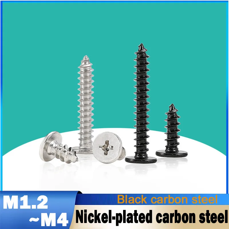 50~200Pcs Black Nickel Plated Carbon Steel Super Ultra Thin Flat Wafer Cross Phillips Head Self-Tapping Screw M1.2 M1.4 M1.7~M4