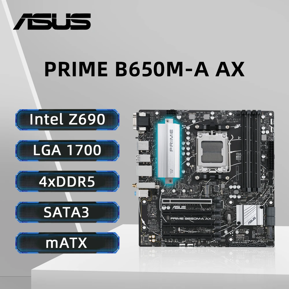 ASUS PRIME B650M-A AX Motherboard Socket AM5 Support Ryzen 5 8500G Ryzen 7 7800X3D Ryzen 9 7900X3D CPU DDR5 256GB HDMI M.2 mATX