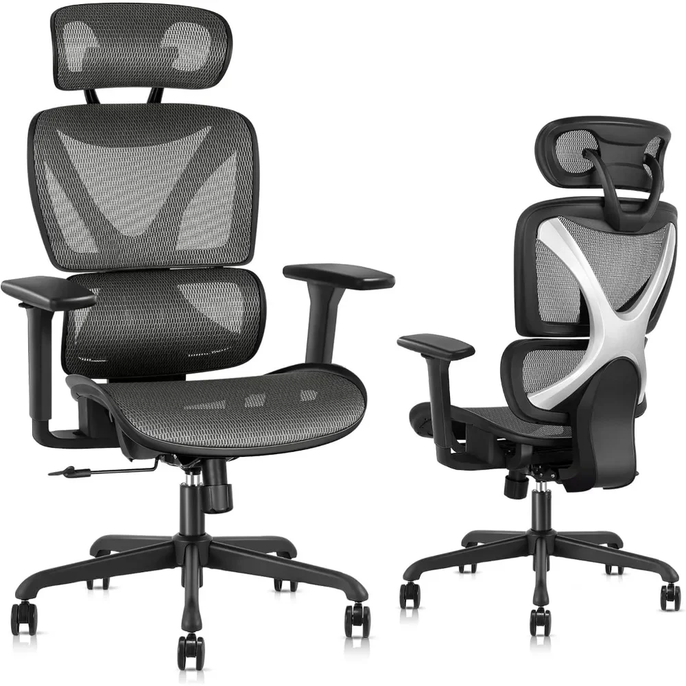 Ergonomic Office Chair, Mesh Desk Chair with Lumbar Support, Adjustable 3D Arms, Reclining, Headrest & Large Seat