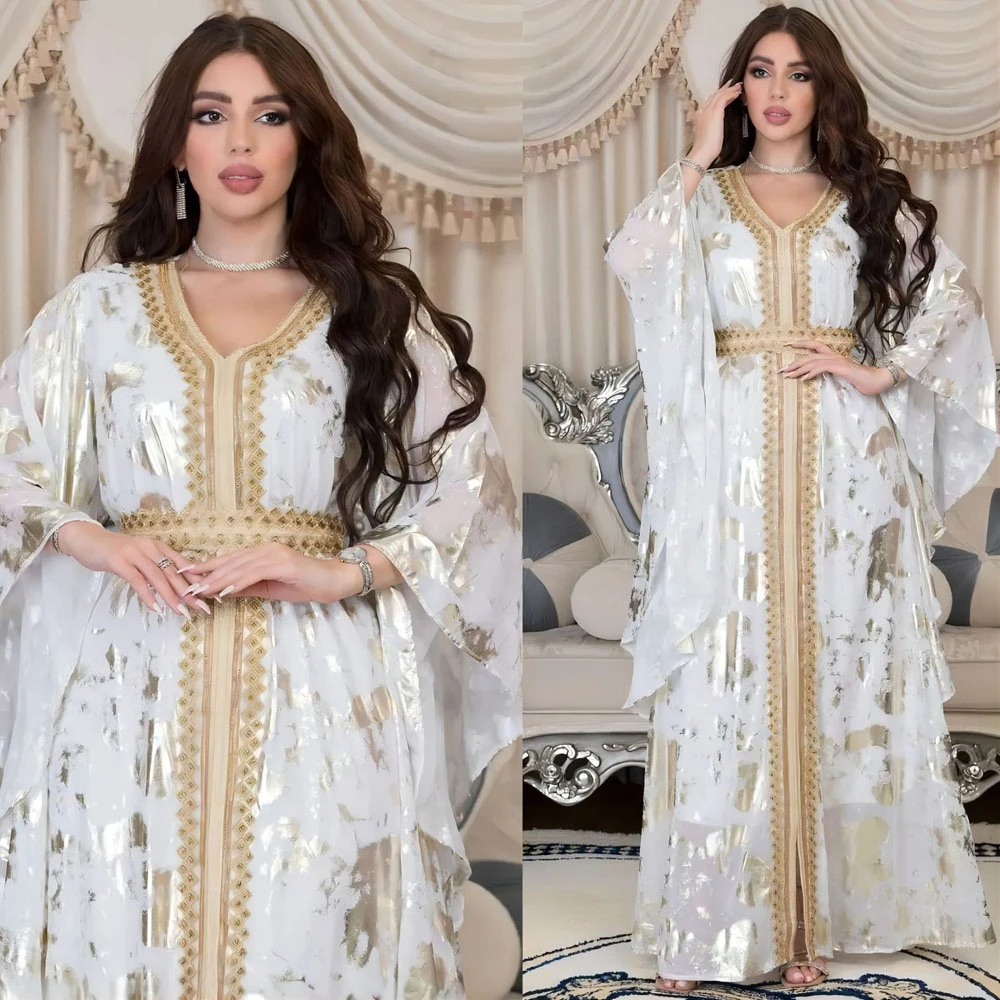 2024 Ramadan Eid Mubarak Djellaba Abaya Muslim Women Chiffon Maxi Dress Islamic Evening Party Gown Robe Jalabiya Kaftan Dubai