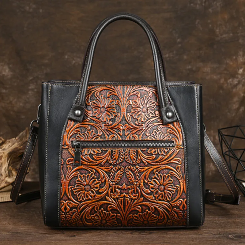Vintage Genuine Leather Women's Handbag Fashion Cowhide Shoulder Crossbody Bag Large Capacity Messenger Bag