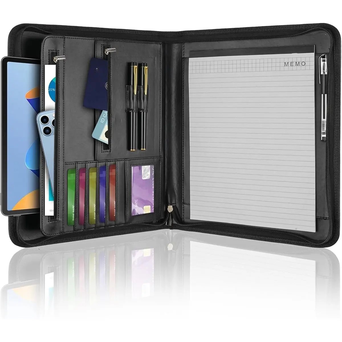 Eco-friendly Leather Padfolio Portfolio Binder Organizer, with 20 Pages Notepad & 13
