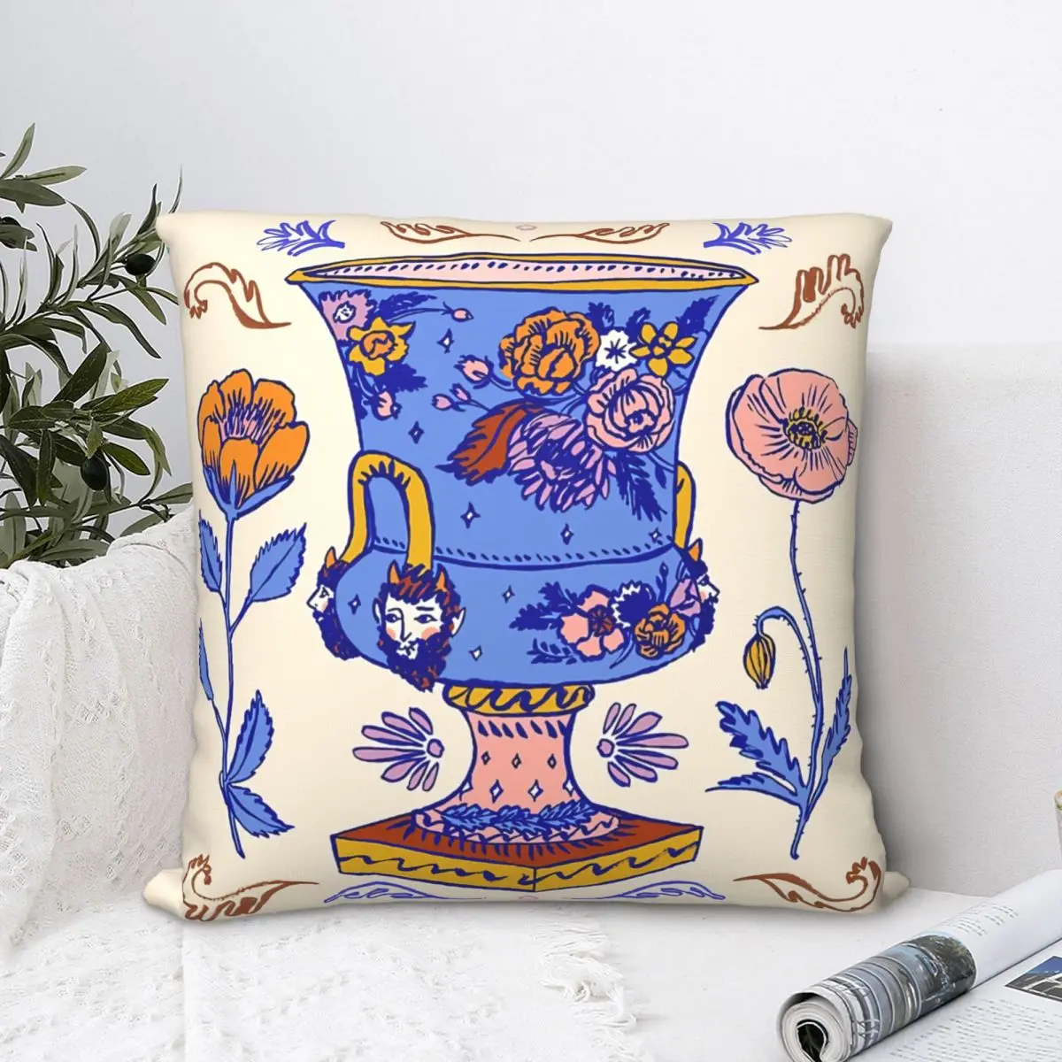 Faun Vase And Poppies Pillowcase Backpack Cushion For Home DIY Printed Office Throw Pillow Case Decorative