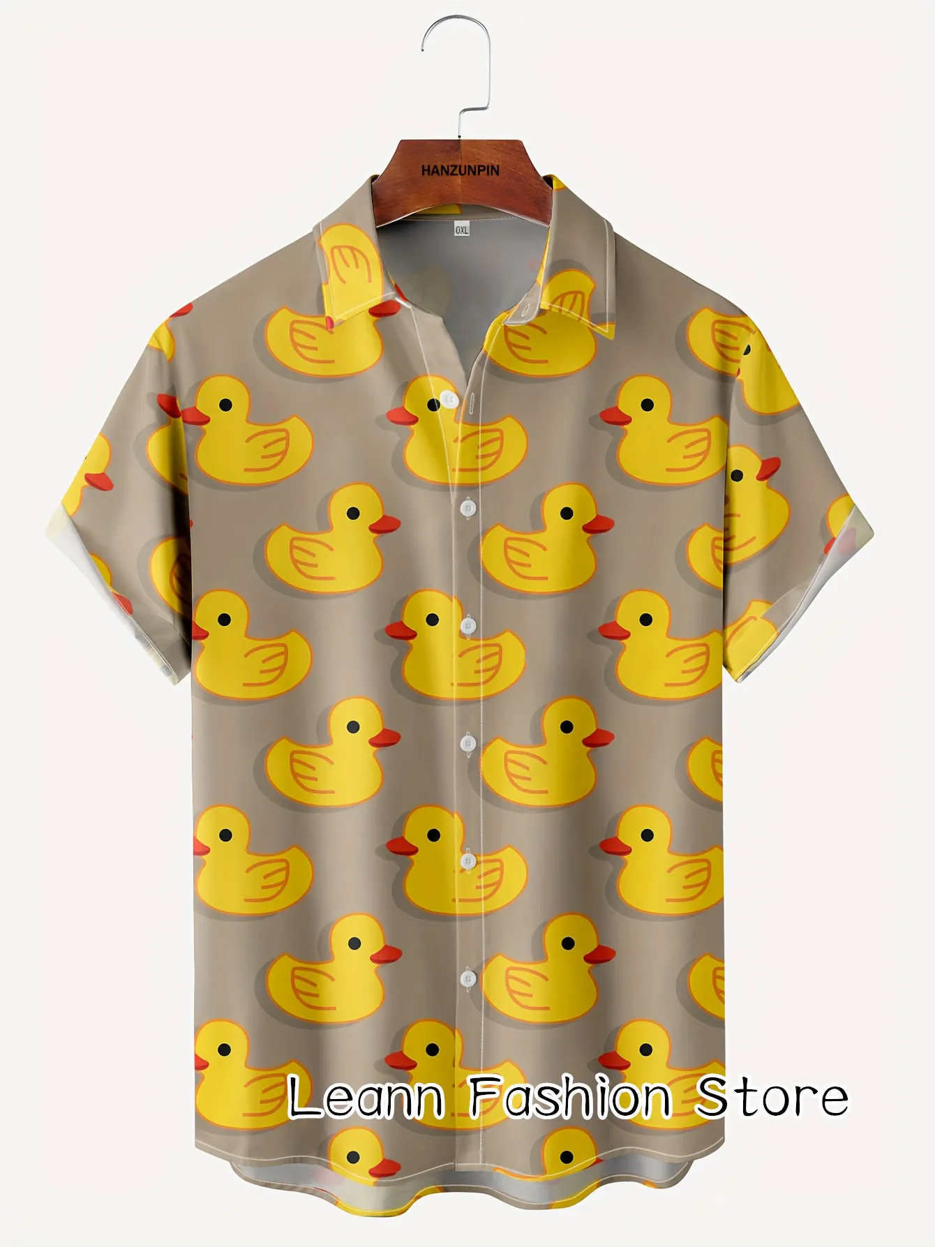 Men Summer Cute Cartoon Yellow Ducks Print Shirt Hawaiian Vacation Clothing Male Button Lapel Collar Fashion Beach