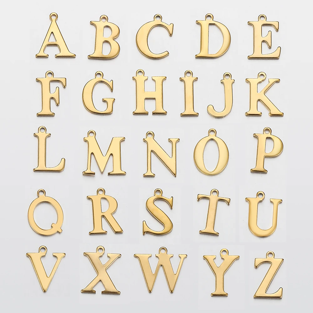 20pcs Stainless Steel Letter Charm Single Alphabet Pendants for DIY Name Necklace Jewelry Making Wholesale