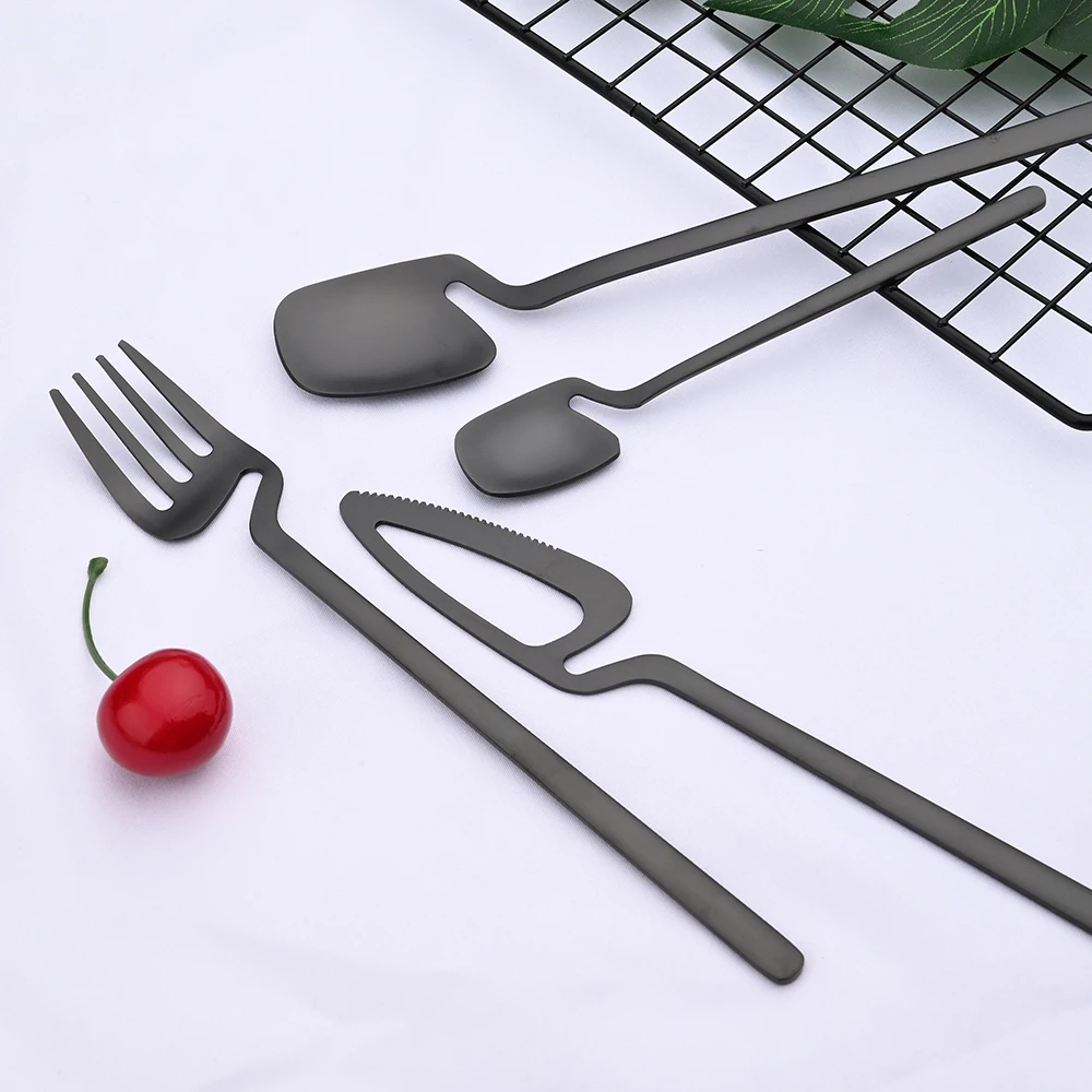 8People Black Dinnerware Set 304 Stainless Steel Kitchen Decor Spoon Fork Knife Tableware Matte Cutlery Party Bar Flatware Set