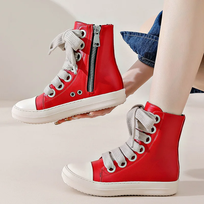 

Fashion Couples Board Shoes Women Sneaker Designed Causal Flats Zip Ankle Boot Thick Laces 2023 High Top Sneakers Botas Size 44