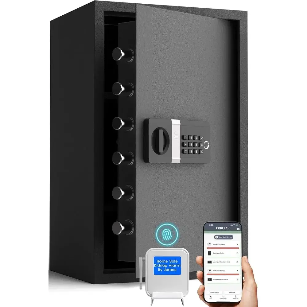 Smart Fingerprint Safe | Wi-Fi Safe Box App Unlock/Alarm | Voice Command, Emergency SOS, Tamper Proof, Biometric Cash Lockbox wi