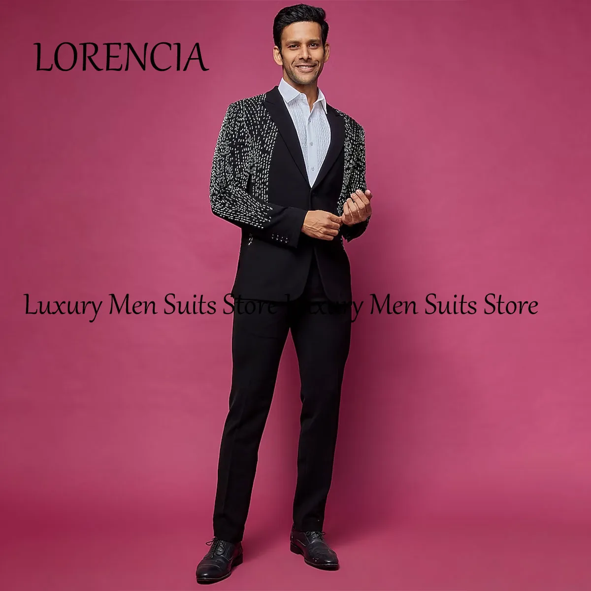 Luxury Beaded Men Suits Business Male Prom Party Blazers Outfits 2 Pieces Slim Fit Groom Tuxedos Customized roupas masculinas