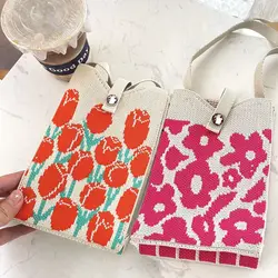 Cartoon Knit Handbag Fashion Mini High-capacity Phone Bag Knit Knot Wrist Bag Student