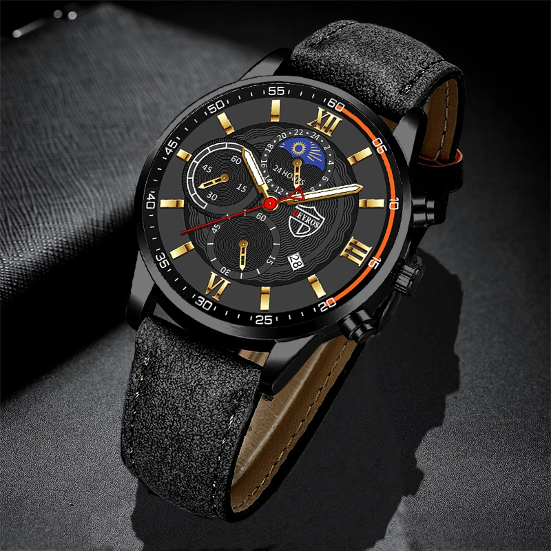 montre homme Montres de sport pour hommes, montre-bracelet à Quartz en acier inoxydable, décontracté, Simple, en cuir, calendrier lumineux