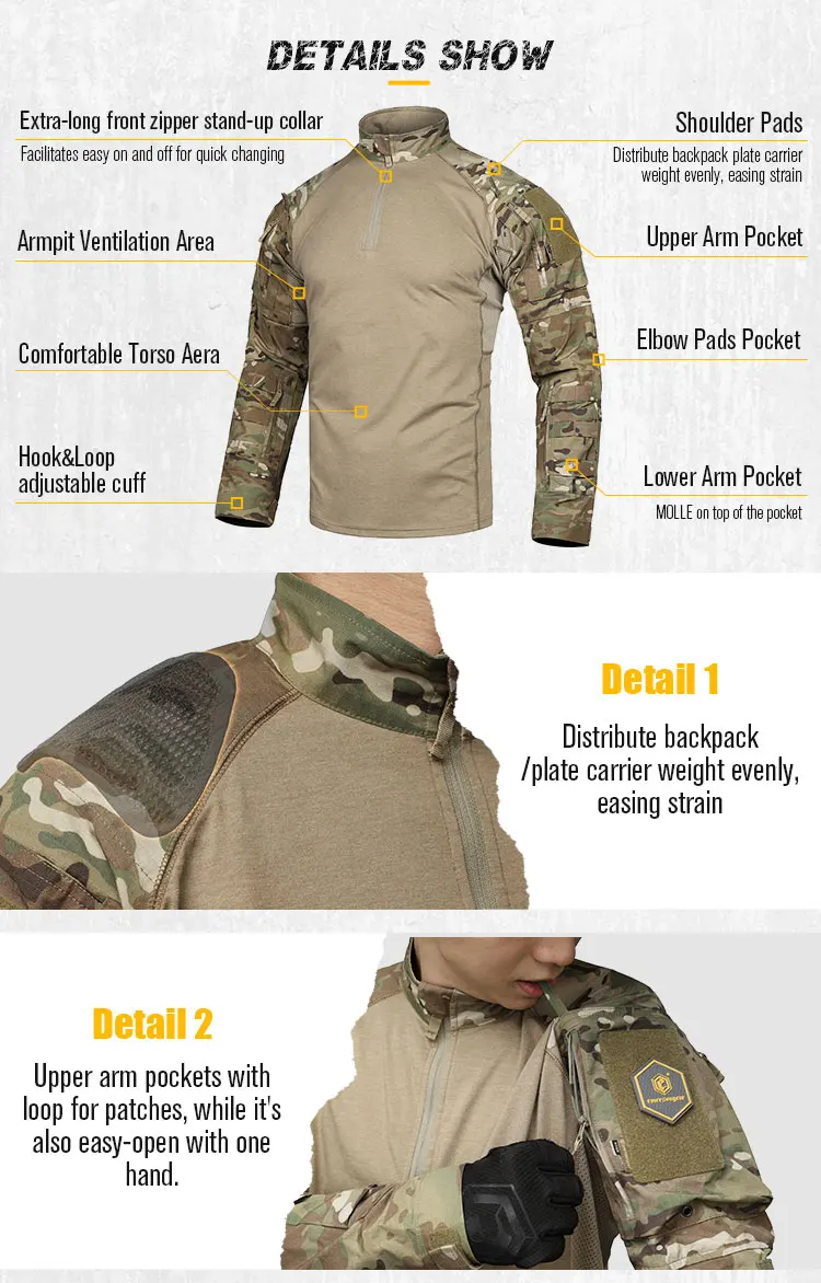 Emersongear Anaconda Allterrain-Kampfshirts Trainingsshirts T-Shirts Camping 4-Wege-Stretch-T-Shirt Wandern Jagd EM9742 – Detail 3