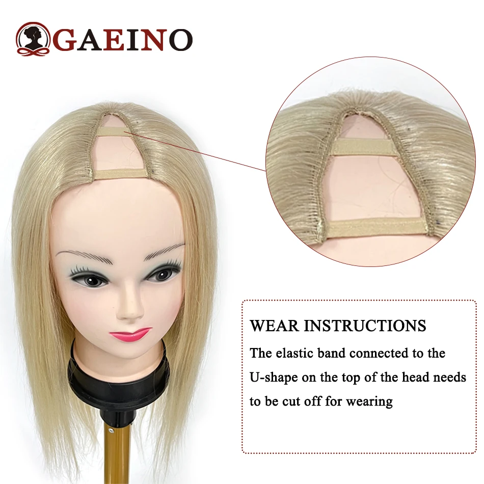 Peluca de cabello humano liso con parte en V para mujer, pelo rubio Remy Real sin pegamento, sin dejar fuera, Natural, 14-28 pulgadas