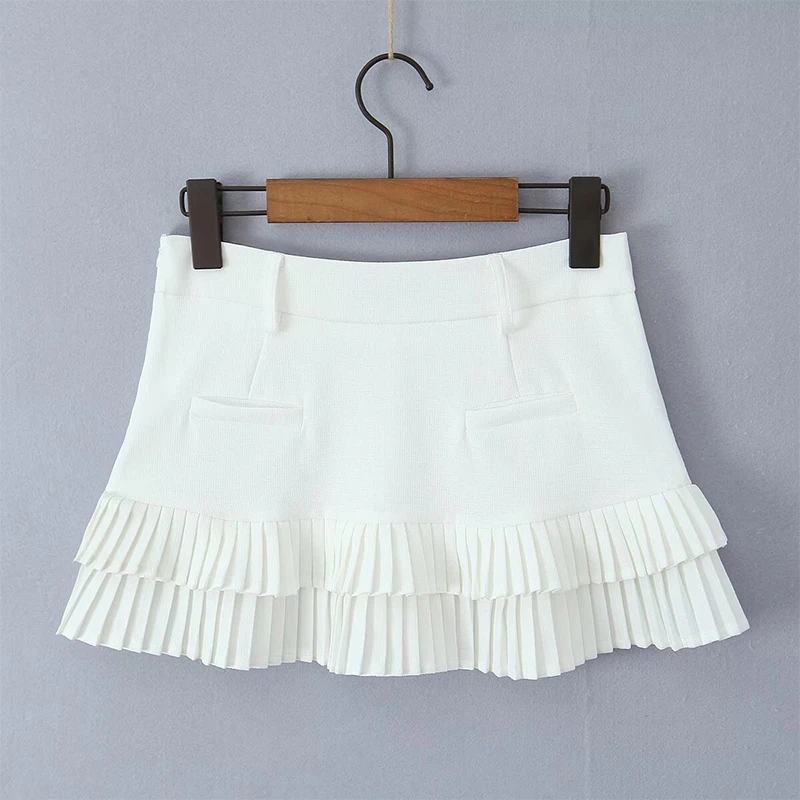 YENKYE Cool Girl Y2K Pleated Mini Skirt Sexy Low Waist Short Skater Skirts With Shorts Lining