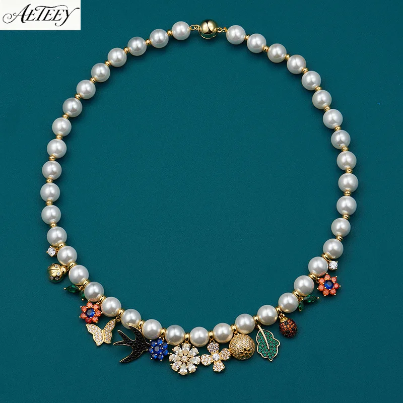 Gold Plated Magnetic Buckle Butterfly Ladybug Bead Necklace Forest Light Luxury Women Autumn Winter Clavicle Chain