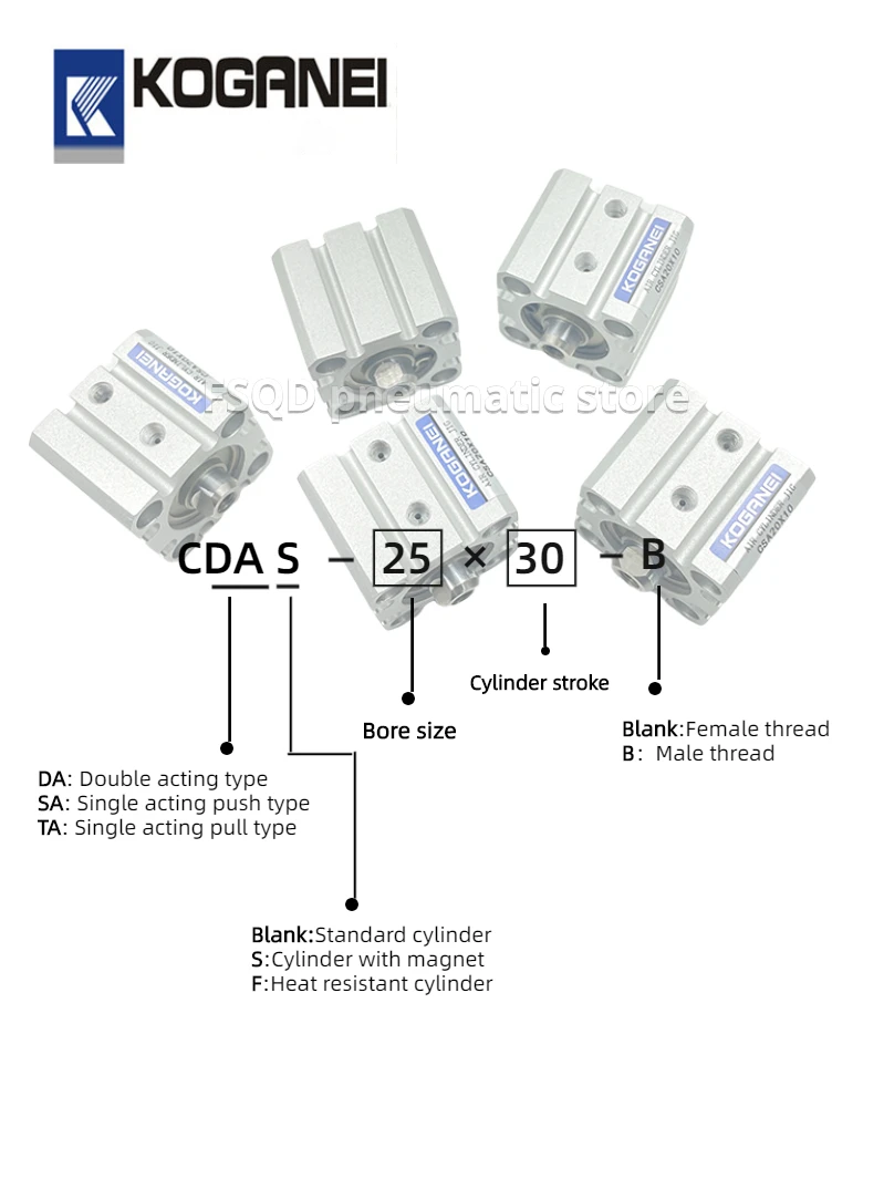 CDA12 CDA16 CDA20 CDA25 CDA32 CDA40 CDA50 CDA63 CDA80 100 KOGANEI double acting type JIG CYLINDERS CDA Series Standard Cylinders