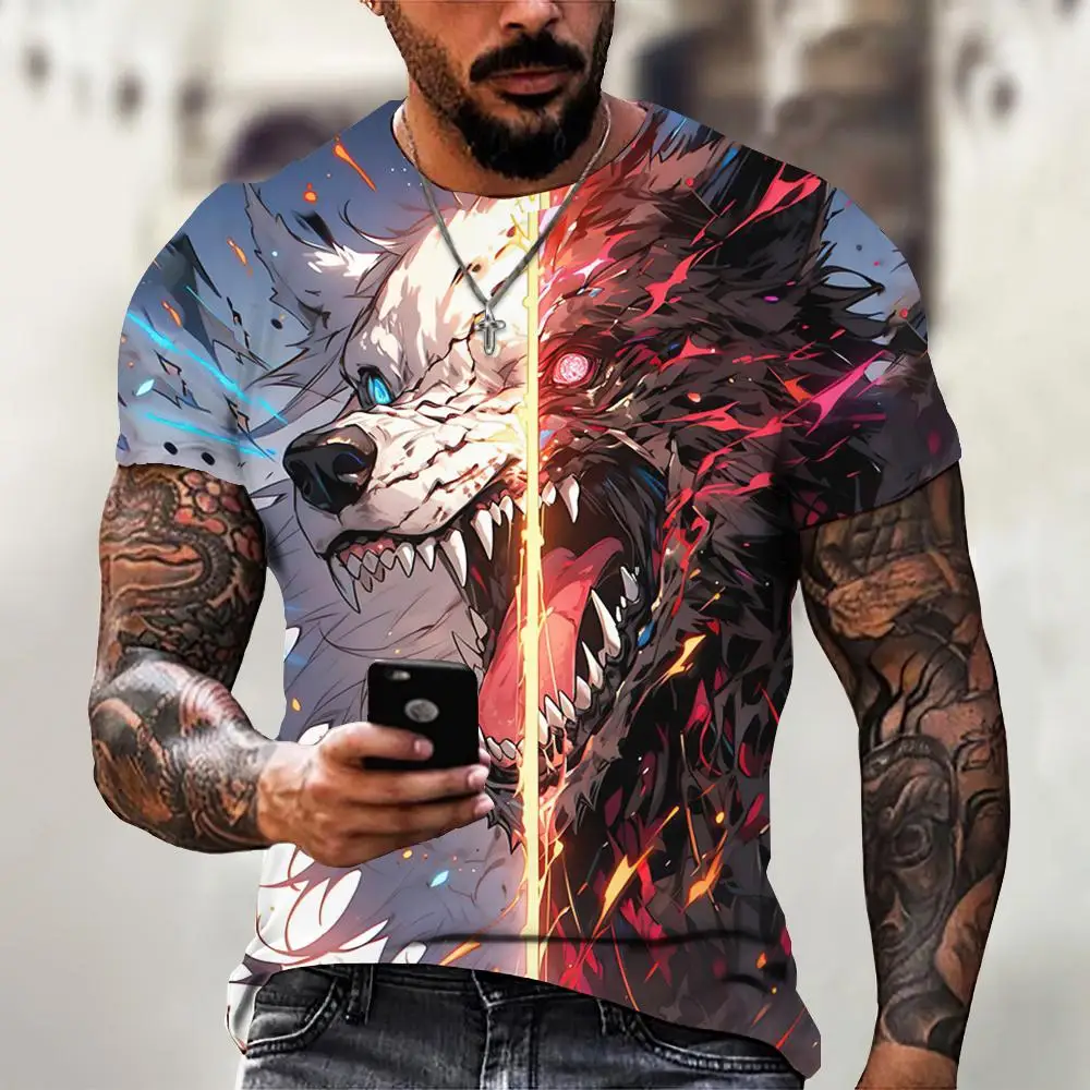 Animal Men's T-Shirt 3d Wolf Printed Fierce Beast Male Clothing Street Harajuku Short Sleeved Tops Tees Daily Casual Sweatshirts