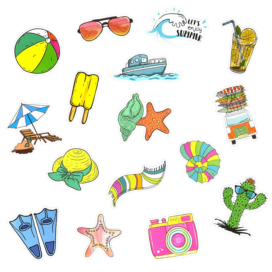 50 PCS Summer Stickers Travel Beach Vsco Stickers for Girl DIY Suitcase Vanity Case Guitar Laptop Sticker Waterproof Car Decals