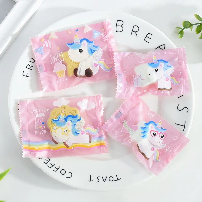 100Pcs Unicorn Biscuits Baking Packaging Bag 2 Sizes Cartoon Candy Cookie Gift Bags Kids Favor Birthday Unicorn Party Decoration