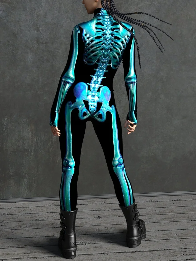 IOOTIANY Damen Grüner Sexy Horror-Skelett-Geister-Bodysuit-Set Halloween Karneval Party Aerial Bühnenauftritt Kostüm-Set – Detail 14