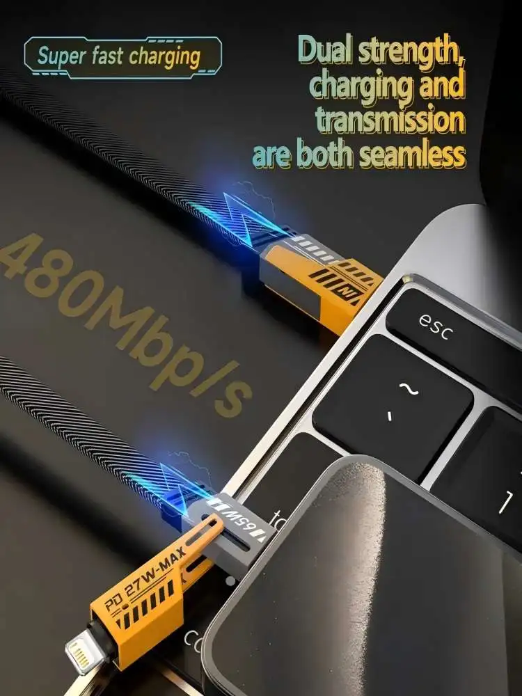 2 STUKS 4-in-1 Mecha snellaadkabel PD 27W USB Type C multi-poort datakabel voor Samsung Xiaomi - 65W oplaadkabel - afbeelding 2