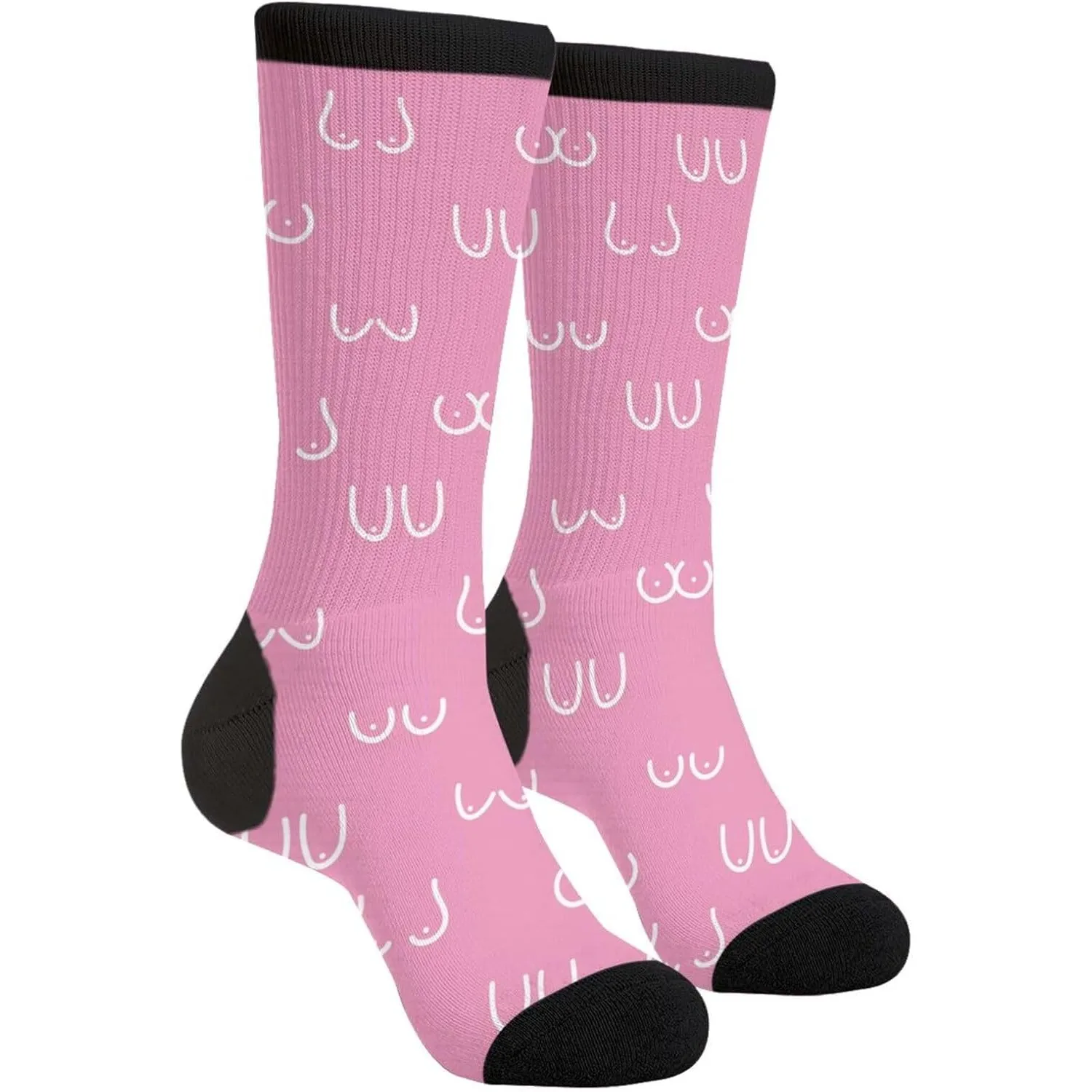 Breast Print Athletic Crew Socks for Men Women 2-Pack Cushioned Performance Socks