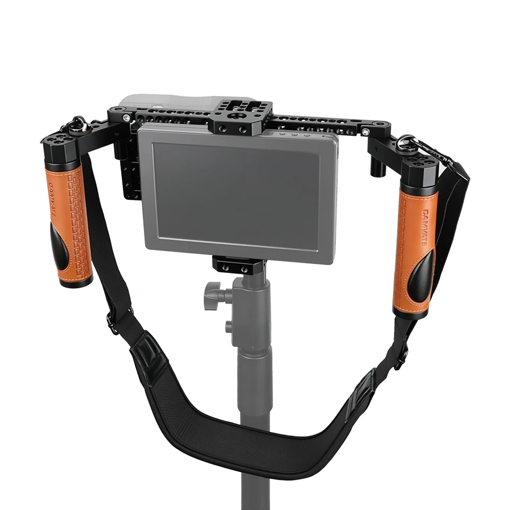

CAMVATE Director's Monitor Cage Kit with Dual Leather Handgrips & Gold Mount Battery Plate For Universal 5 & 7" LCD Monitors