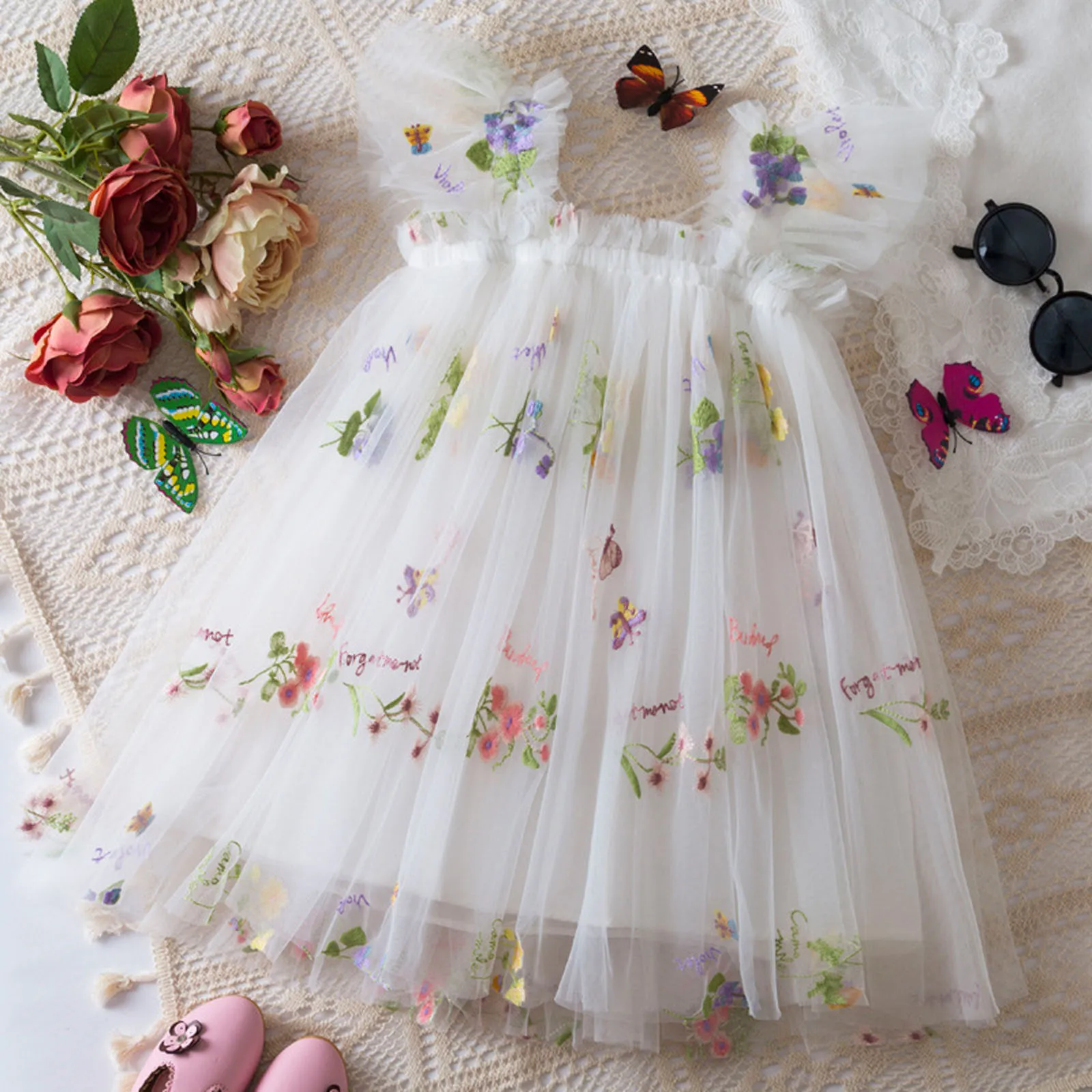 Backless Cute Summer Baby Girl Dress for 1-5Y Baby Girls Pink Princess Dresses Flower Birthday Baptism Lace Flying Sleeves Dress