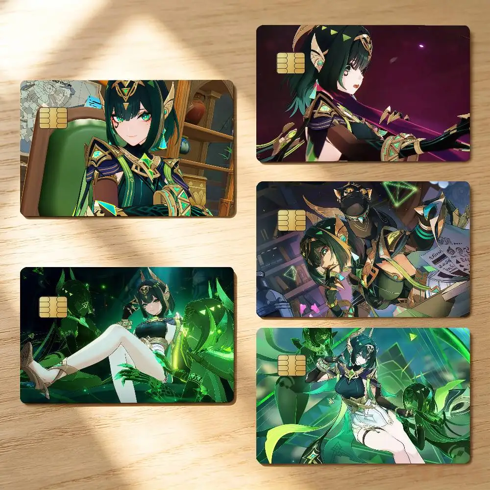 Genshin Nefer Credit Skin Cover Card Stickers 4PCS Film Bus Pass Front Decoration Bank Debit Waterproof