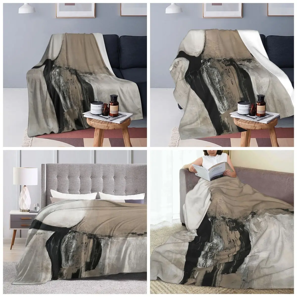 Neutral Abstract Blankets Soft Warm Flannel Throw Blanket Plush for Bed Travel Home Couch