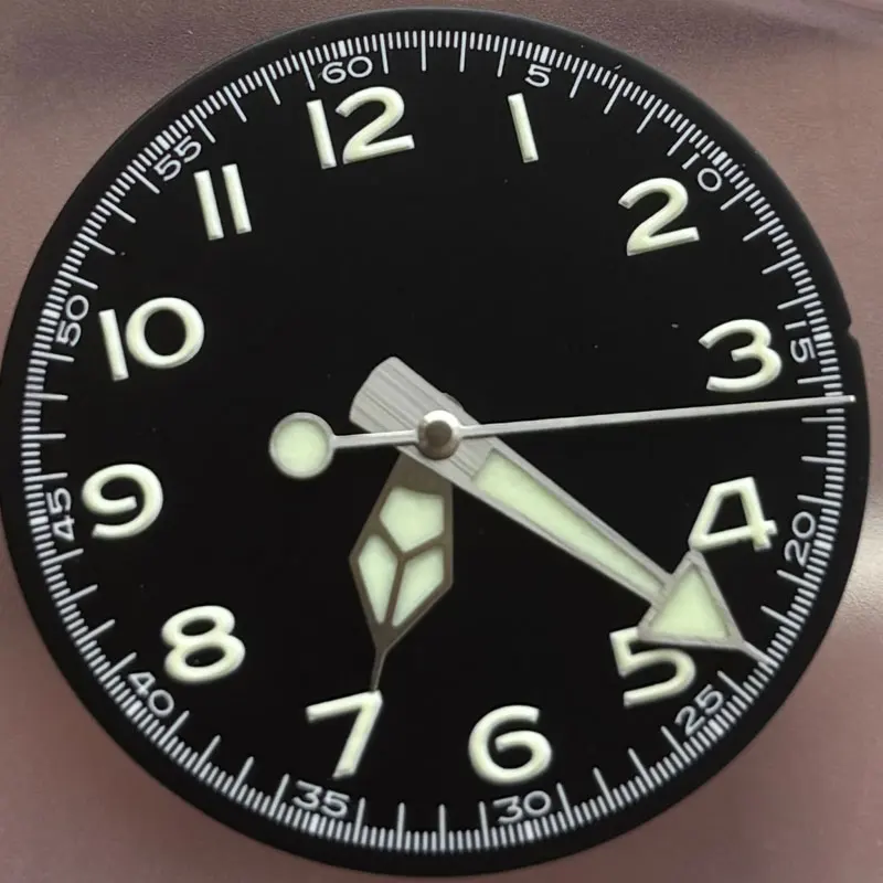 Watch Parts 28.5mm Black Sterile Pilot's Dial Green Luminous Top Flat Second Hand Suitable For NH35/36 Movement