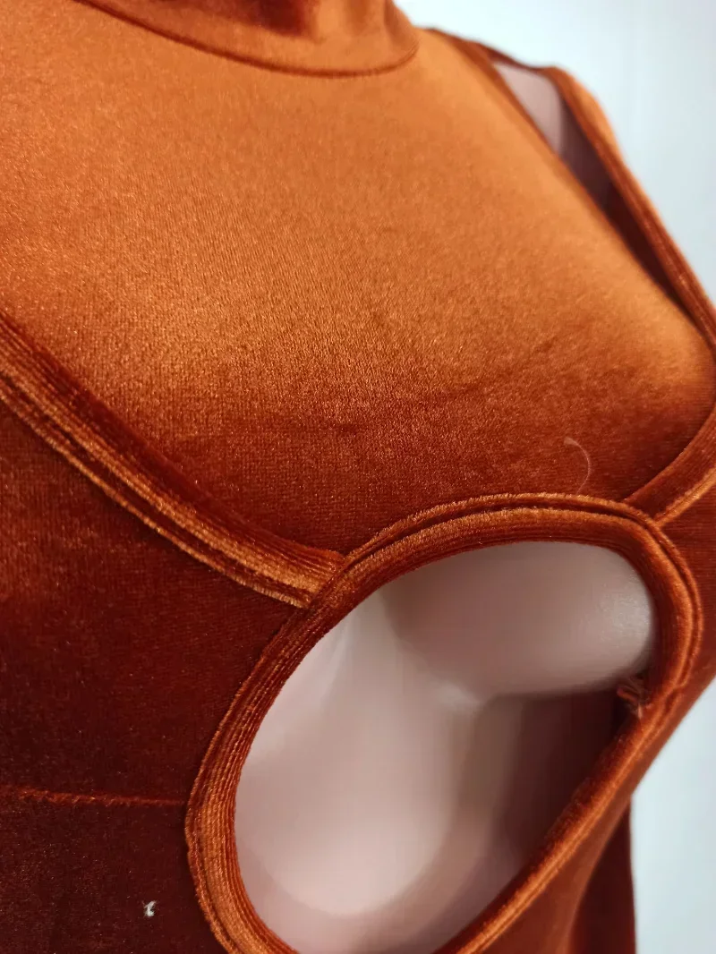 GUWU Sexy Party Samt Overall Frauen Rollkragen Aushöhlen Langarm Bodycon Strampler Clubwear Einteilige Overalls Weibliche