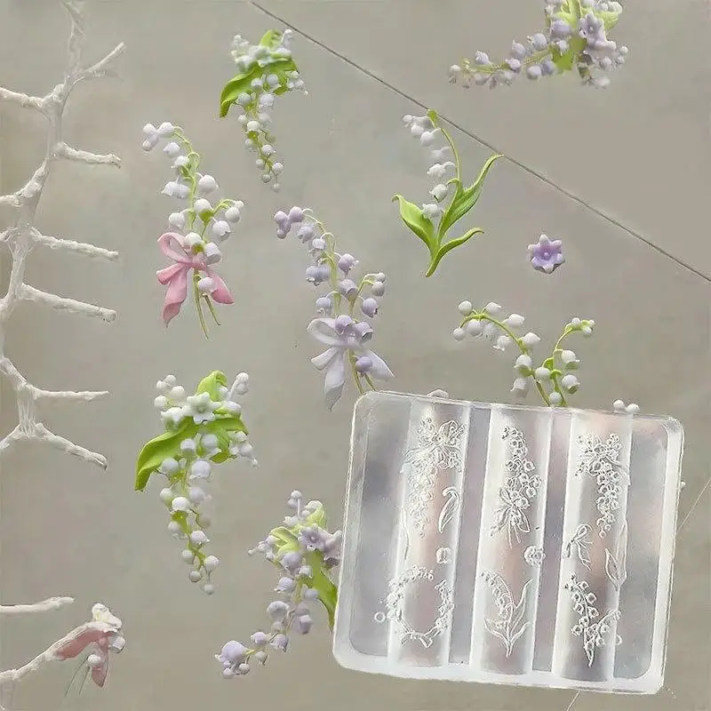 Molde 3D de silicona para decoración de uñas, lirio del valle, patrón de tallado de flores, decoración DIY, herramienta de diseño de manicura