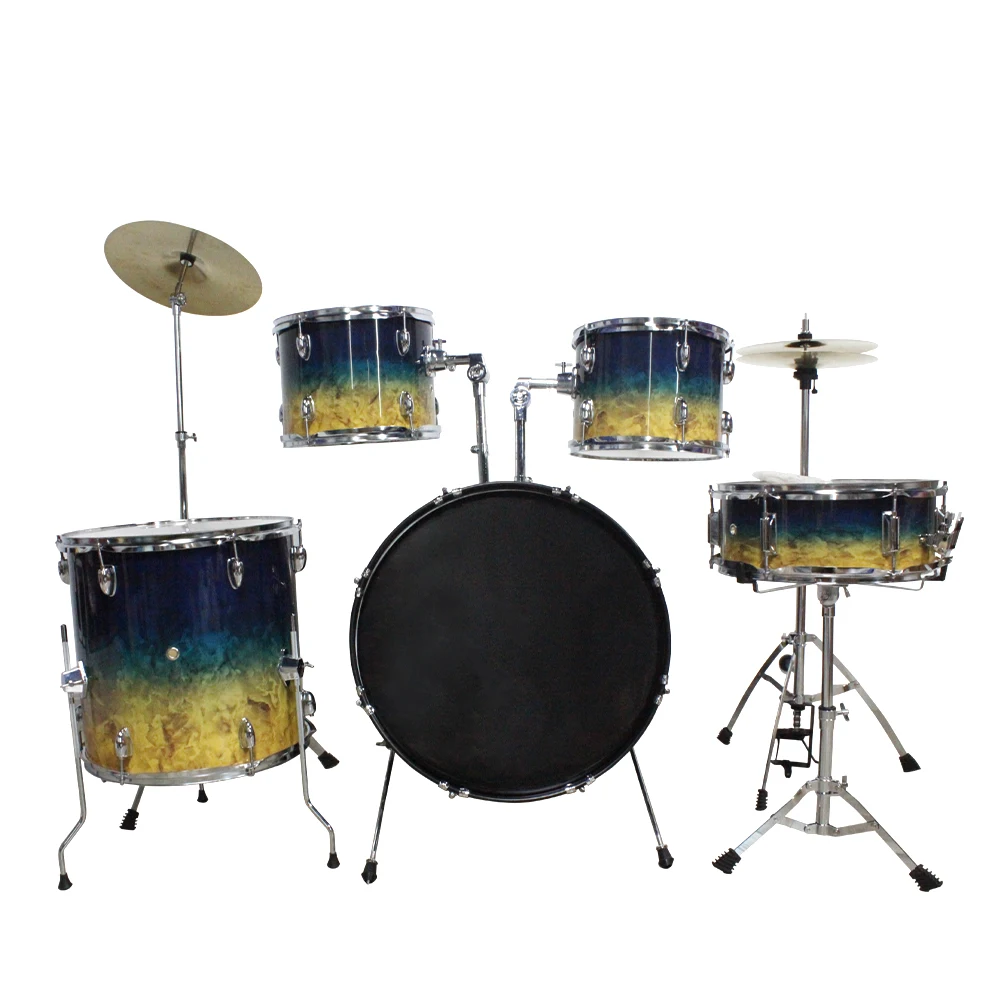 

5 Drums 2 Cymbals Professional Ready to Play Beginner Blue-yellow Gradient Color Drum Kit