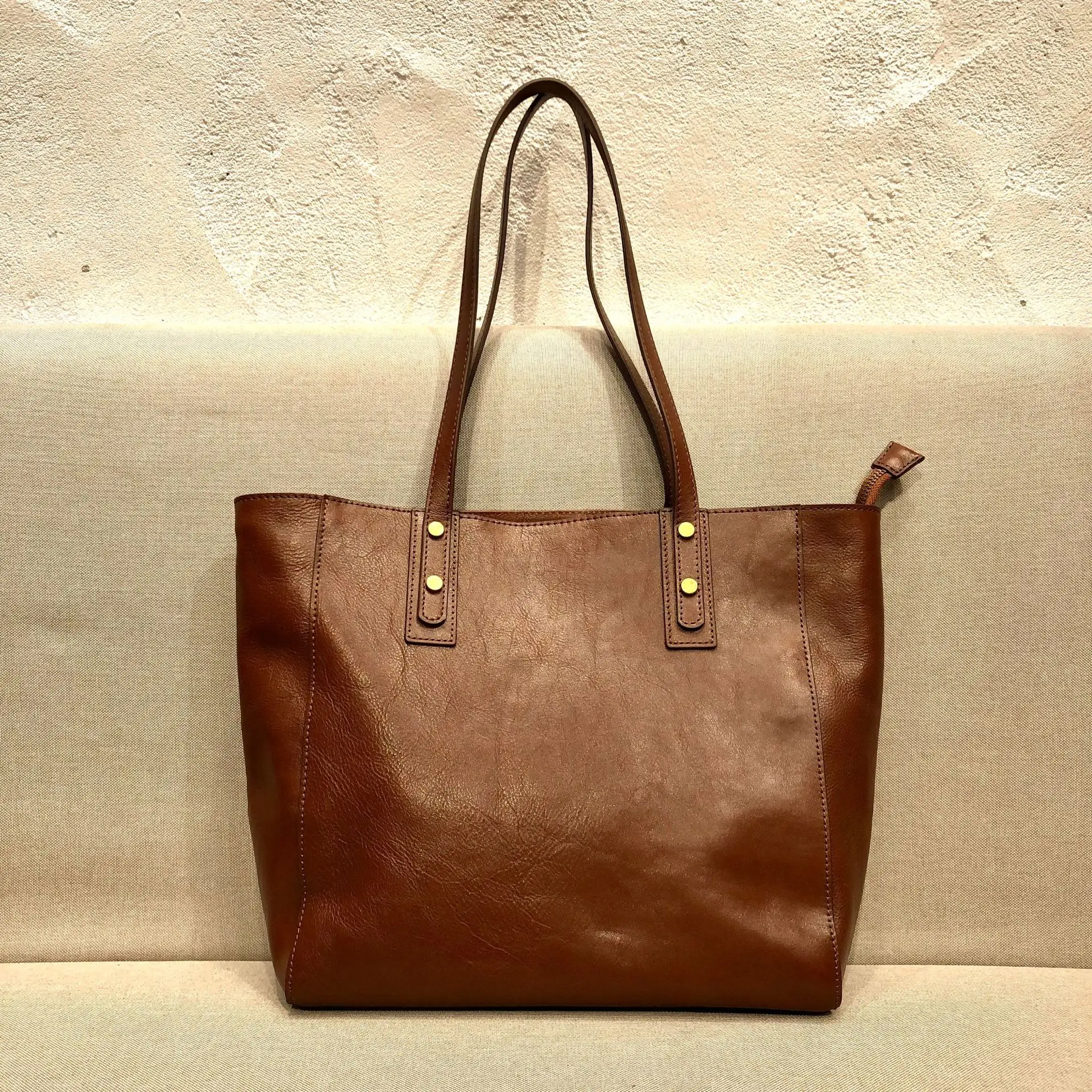 Leather Women's Shoulder Bag Handmade Top Layer Vegetable Tanned Cow Leather Tote Bag Large Capacity Shopper Handbag Armpit Bag