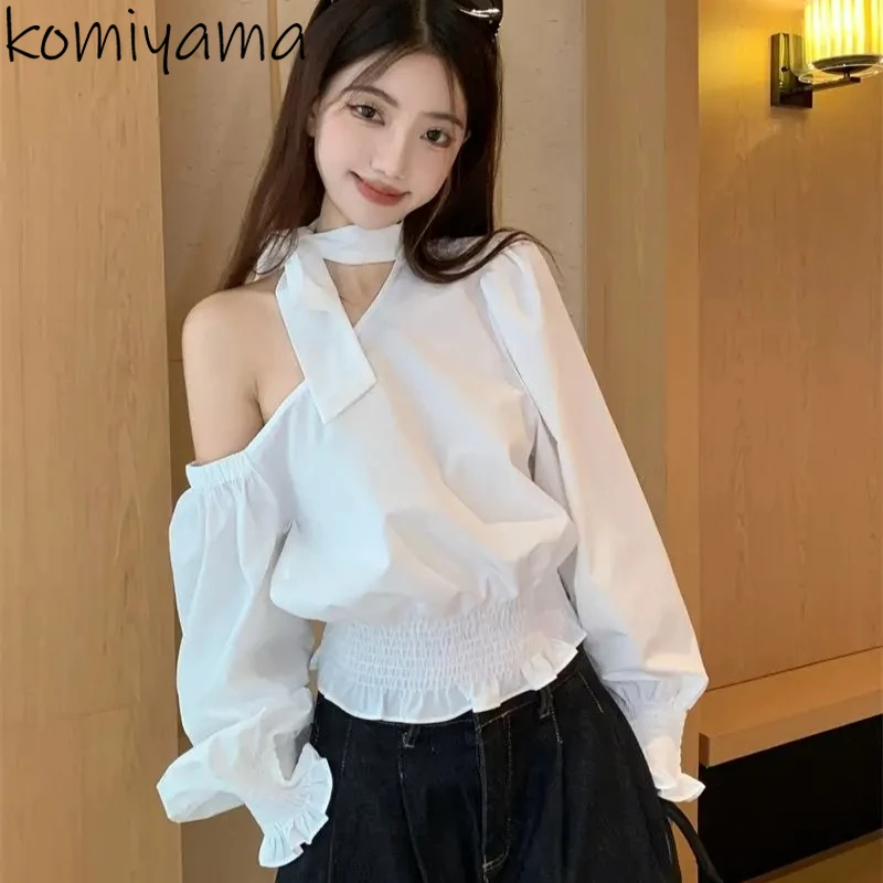 

Skew Collar Off Shoulder Woman 2025 Shirts & Blouses Lace-up Bow Blusas Mujer Long Sleeve Clothing Sexy Ropa De Mujer Camisas