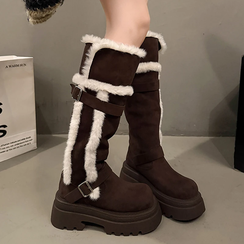

Women Snow Boots Flats Platform Shoes Woman Warm Plush High Boots 2025 Winter Trend Sport Casual Shoes Suede Chelsea Boots Mujer